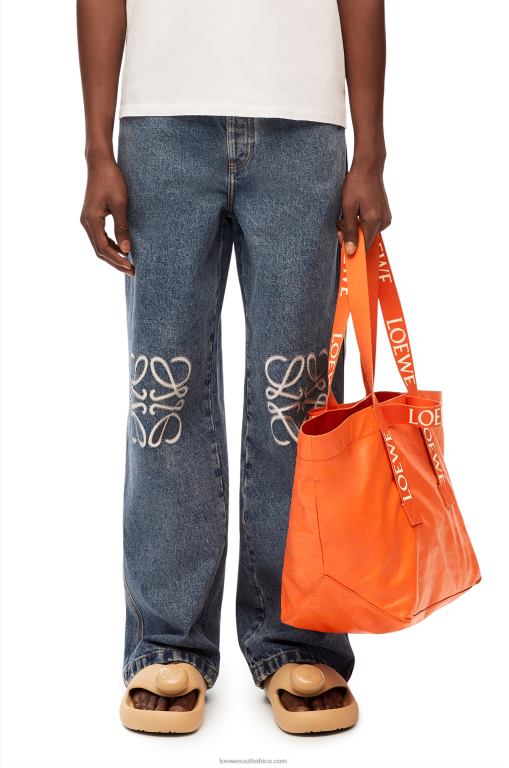 Loewe Men Fold Shopper in paper calfskin 206XF69 Orange - Image 2