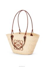 Loewe Women Anagram Basket bag in iraca palm and calfskin 206XF18 Natural/Tan - Image 3