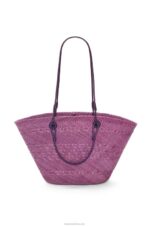 Loewe Women Anagram Basket bag in iraca palm and calfskin 206XF83 Purple - Image 4