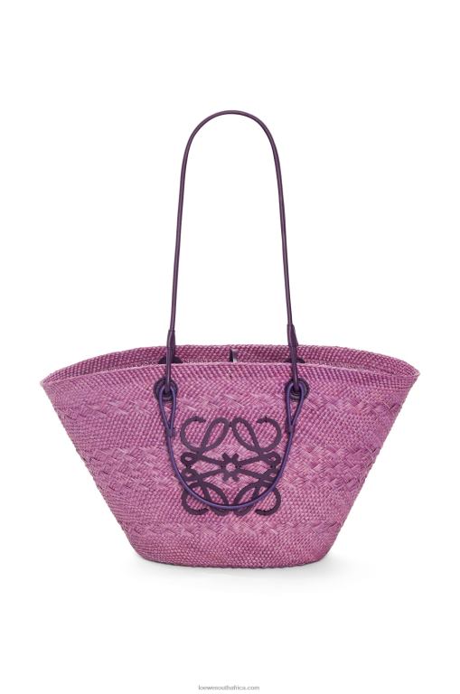 loewe_women_anagram_basket_bag_in_iraca_palm_and_calfskin_206xf83_purple.jpg Loewe Women Anagram Basket bag in iraca palm and calfskin 206XF83 Purple - Image 1