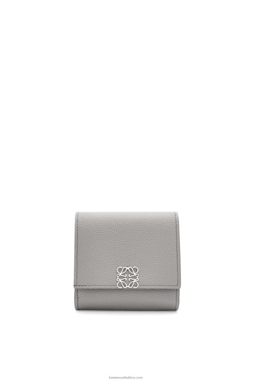 Loewe Women Anagram compact flap wallet in pebble grain calfskin 206XF1207 Pearl Grey - Image 1