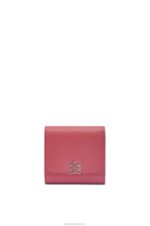 Loewe Women Anagram compact flap wallet in pebble grain calfskin 206XF1239 Plumrose