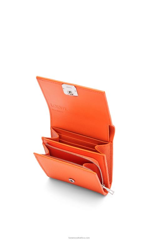 Loewe Women Anagram compact flap wallet in pebble grain calfskin 206XF1294 Orange - Image 2