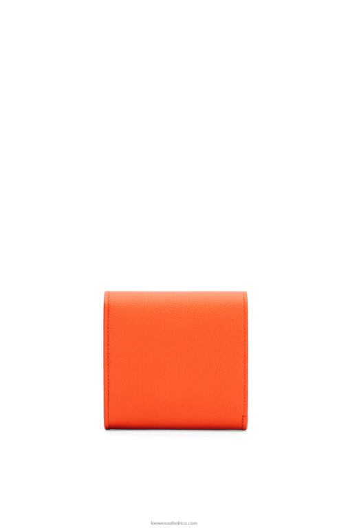 Loewe Women Anagram compact flap wallet in pebble grain calfskin 206XF1294 Orange - Image 3