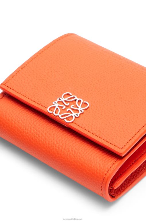 Loewe Women Anagram compact flap wallet in pebble grain calfskin 206XF1294 Orange - Image 5