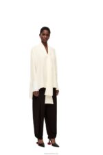 Loewe Women Anagram lavaliere blouse in silk 206XF918 Ivory