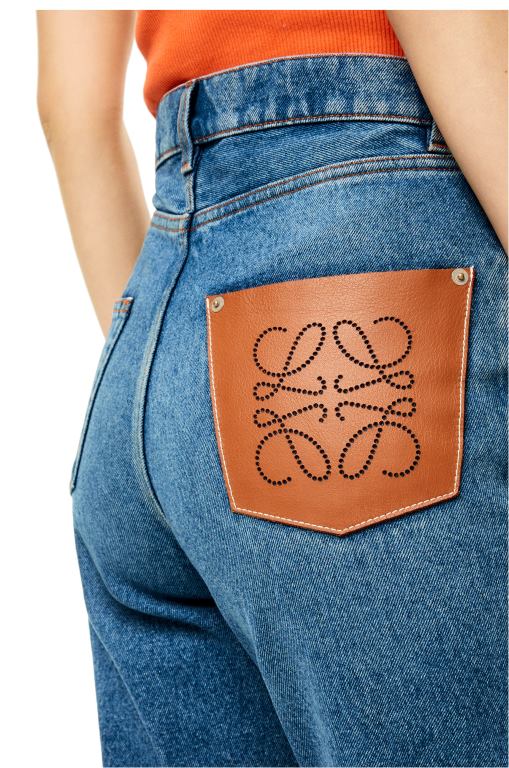 Loewe Women Anagram pocket tapered jeans in stone washed denim 206XF1200 Blue Denim - Image 4