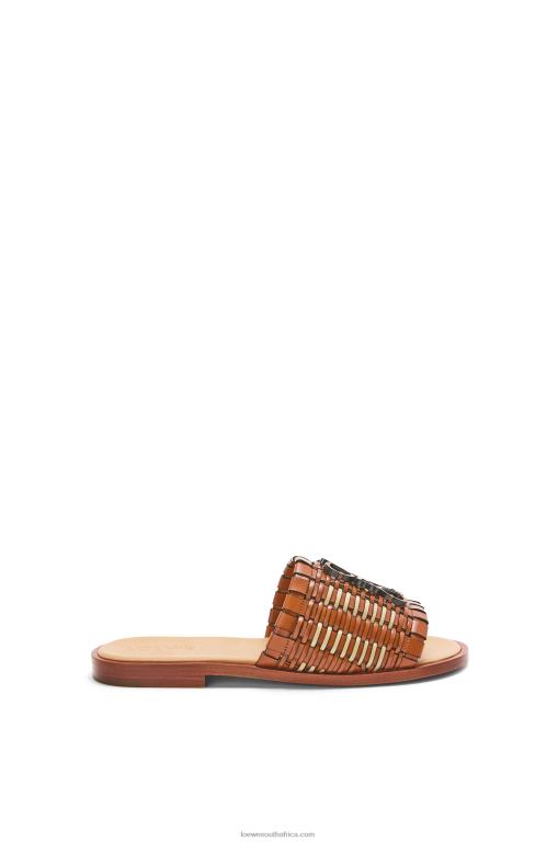 loewe_women_anagram_woven_slide_in_calfskin_206xf702_tan_natural.jpg Loewe Women Anagram woven slide in calfskin 206XF702 Tan/Natural - Image 1