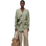Loewe Women Asymmetric deer cardigan in wool 206XF995 Sage