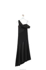 Loewe Women Asymmetric dress in satin and crepe 206XF1098 Black - Image 4