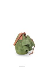 Loewe Women Balloon Ruffles bag in raffia and calfskin 206XF66 Green/Tan - Image 3