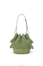 Loewe Women Balloon Ruffles bag in raffia and calfskin 206XF66 Green/Tan - Image 5