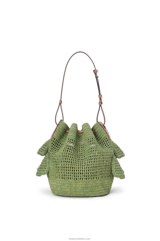 Loewe Women Balloon Ruffles bag in raffia and calfskin 206XF66 Green/Tan - Image 5