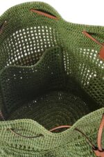 Loewe Women Balloon Ruffles bag in raffia and calfskin 206XF66 Green/Tan - Image 6