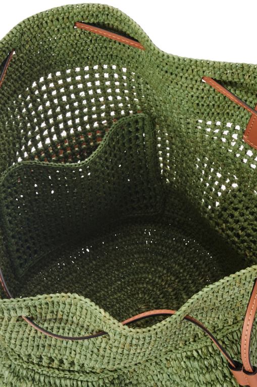 Loewe Women Balloon Ruffles bag in raffia and calfskin 206XF66 Green/Tan - Image 6