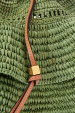 Loewe Women Balloon Ruffles bag in raffia and calfskin 206XF66 Green/Tan - Image 7