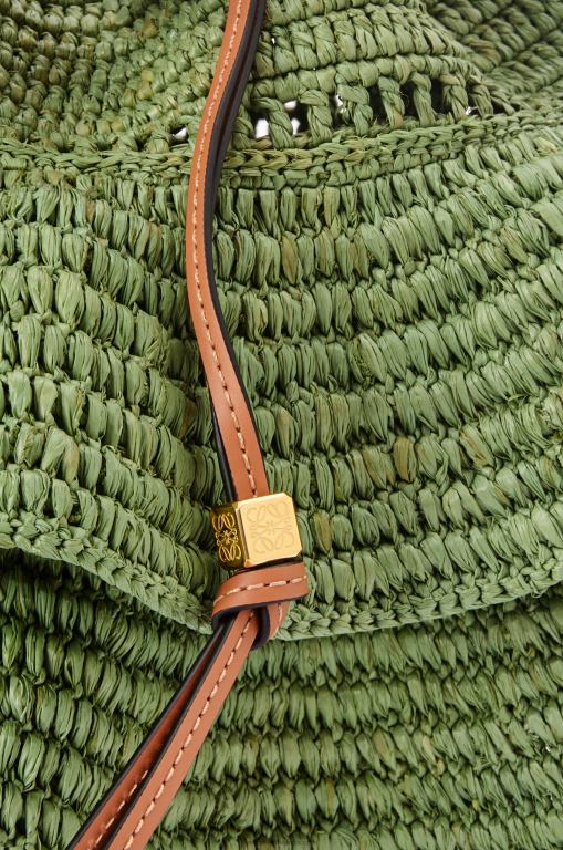 Loewe Women Balloon Ruffles bag in raffia and calfskin 206XF66 Green/Tan - Image 7