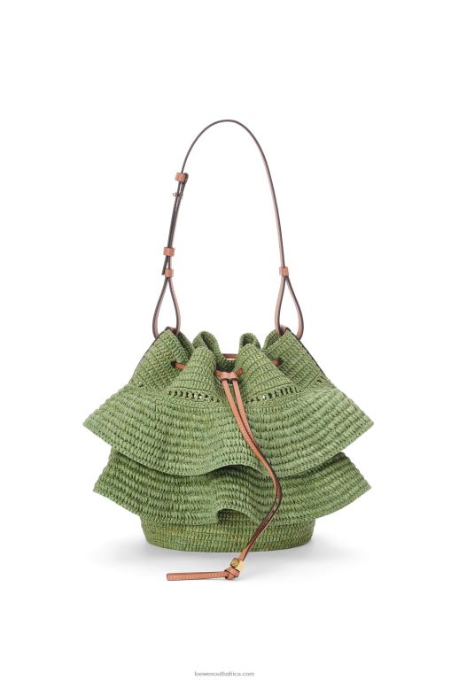 Loewe Women Balloon Ruffles bag in raffia and calfskin 206XF66 Green/Tan - Image 1
