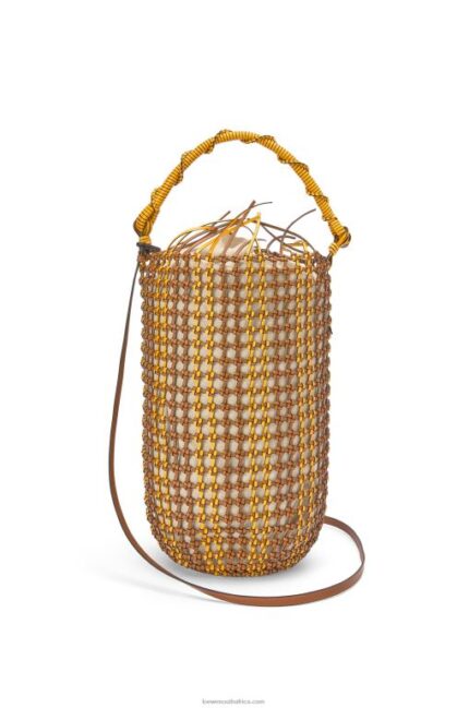 Loewe Women Bucket Mesh bag in calfskin 206XF183 Tan/Yellow