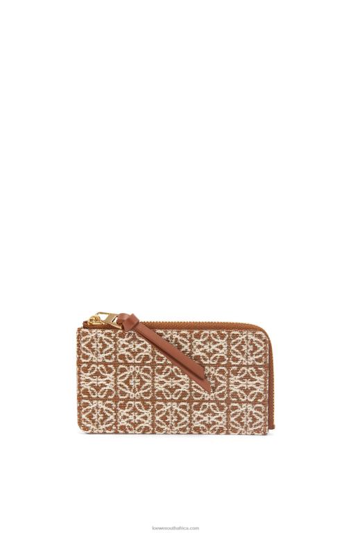 loewe_women_coin_cardholder_in_jacquard_and_calfskin_206xf1389_tan_pecan.jpg Loewe Women Coin cardholder in jacquard and calfskin 206XF1389 Tan/Pecan - Image 1