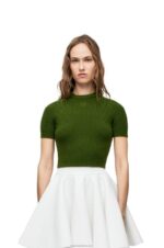 Loewe Women Cropped sweater in cashmere 206XF958 Forest Green - Image 2