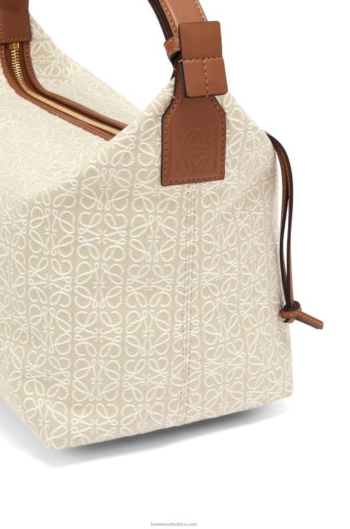 Loewe Women Cubi bag in Anagram jacquard and calfskin 206XF464 Ecru/Tan - Image 5