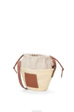 Loewe Women Drawstring bucket bag in palm leaf and calfskin 206XF22 Natural/Tan - Image 3