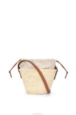 Loewe Women Drawstring bucket bag in palm leaf and calfskin 206XF22 Natural/Tan - Image 4