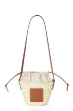 Loewe Women Drawstring bucket bag in palm leaf and calfskin 206XF22 Natural/Tan - Image 5