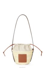 Loewe Women Drawstring bucket bag in palm leaf and calfskin 206XF22 Natural/Tan - Image 6