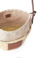 Loewe Women Drawstring bucket bag in palm leaf and calfskin 206XF22 Natural/Tan - Image 7
