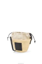 Loewe Women Drawstring bucket bag in palm leaf and calfskin 206XF24 Natural/Black - Image 2