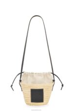 Loewe Women Drawstring bucket bag in palm leaf and calfskin 206XF24 Natural/Black - Image 4