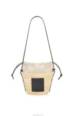 Loewe Women Drawstring bucket bag in palm leaf and calfskin 206XF24 Natural/Black - Image 5