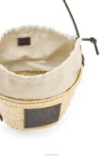 Loewe Women Drawstring bucket bag in palm leaf and calfskin 206XF24 Natural/Black - Image 6
