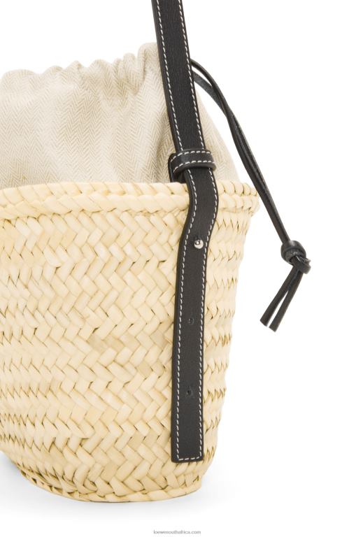 Loewe Women Drawstring bucket bag in palm leaf and calfskin 206XF24 Natural/Black - Image 7