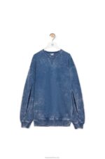 Loewe Women Elongated sweatshirt in cotton fleece 206XF803 Washed Denim - Image 5