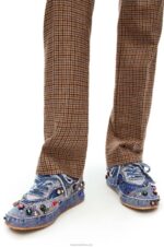 Loewe Women Embellished deconstructed sneaker in denim 206XF670 Washed Denim - Image 2