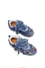 Loewe Women Embellished deconstructed sneaker in denim 206XF670 Washed Denim - Image 4