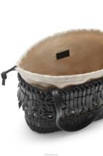 Loewe Women Fringe Square Basket bag in calfskin 206XF91 Black - Image 4