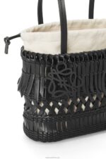 Loewe Women Fringe Square Basket bag in calfskin 206XF91 Black - Image 5