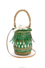 Loewe Women Fringes Bucket bag in calfskin 206XF184 Green/Honey
