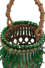 Loewe Women Fringes Bucket bag in calfskin 206XF184 Green/Honey - Image 3