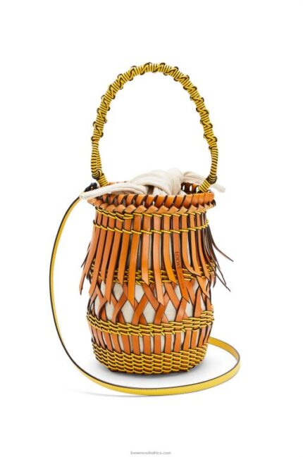 Loewe Women Fringes Bucket bag in calfskin 206XF186 Tan/Yellow