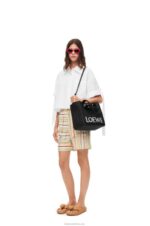 Loewe Women Medium Font Tote in raffia 206XF12 Black - Image 2