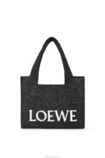 Loewe Women Medium Font Tote in raffia 206XF12 Black