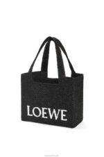 Loewe Women Medium Font Tote in raffia 206XF12 Black - Image 3