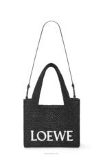Loewe Women Medium Font Tote in raffia 206XF12 Black - Image 6