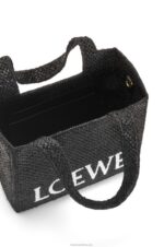 Loewe Women Medium Font Tote in raffia 206XF12 Black - Image 7