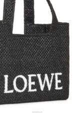 Loewe Women Medium Font Tote in raffia 206XF12 Black - Image 8